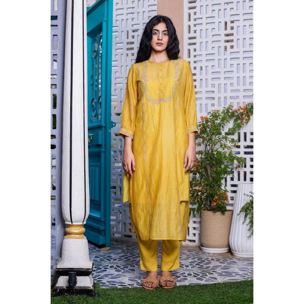 Tatwa Designs Mustard Camellia Kurta (Set of 3)