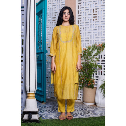 Tatwa Designs Mustard Camellia Kurta (Set of 3)