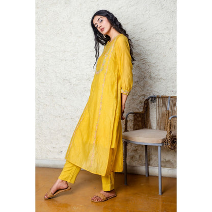 Tatwa Designs Mustard Camellia Kurta (Set of 3)