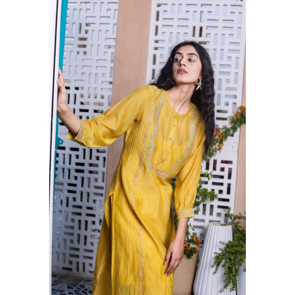 Tatwa Designs Mustard Camellia Kurta (Set of 3)