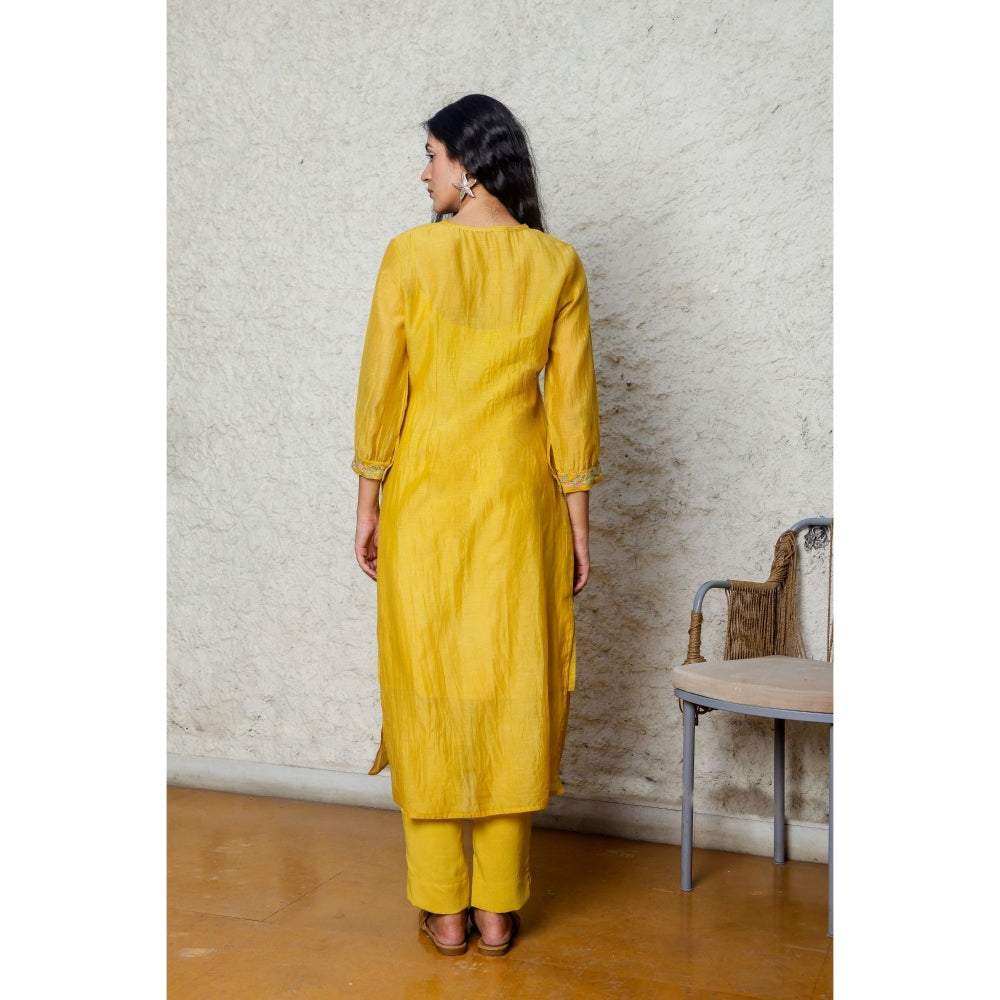 Tatwa Designs Mustard Camellia Kurta (Set of 3)