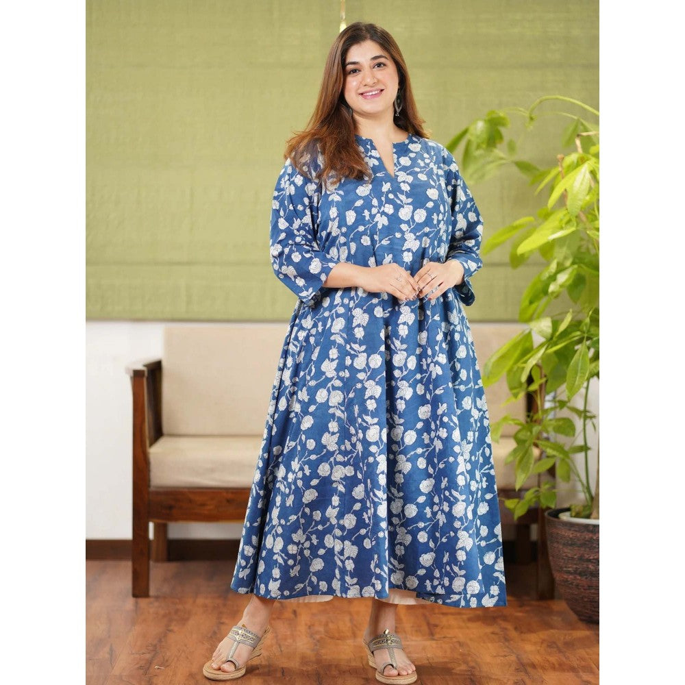 The Indian Ethnic Co. Dabu Indigo Cotton Kurta