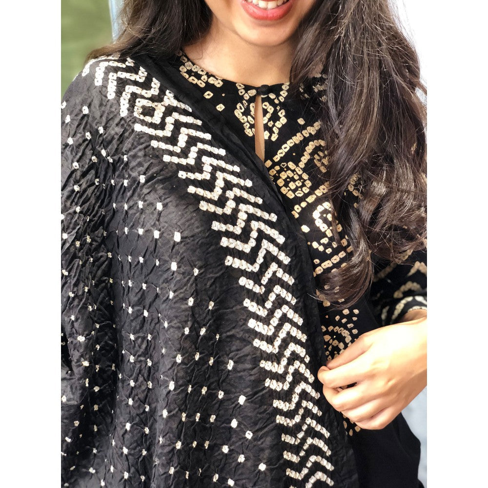 The Indian Ethnic Co. Black Bandhej Cotton Kurta + Dupatta