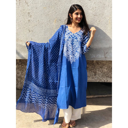 The Indian Ethnic Co. Blue Bandhej Kurta and Dupatta