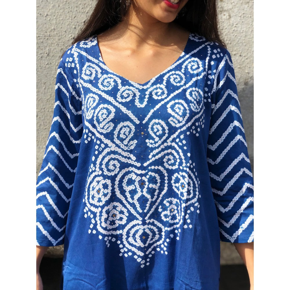 The Indian Ethnic Co. Blue Bandhej Kurta and Dupatta