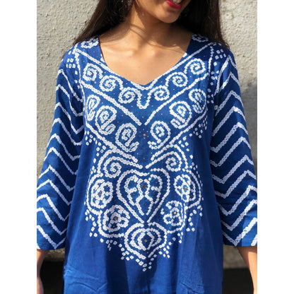 The Indian Ethnic Co. Blue Bandhej Kurta and Dupatta