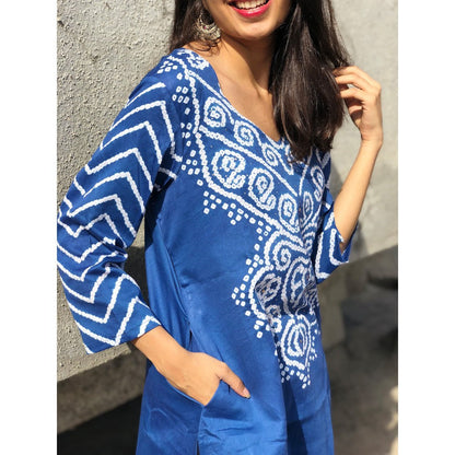 The Indian Ethnic Co. Blue Bandhej Kurta and Dupatta