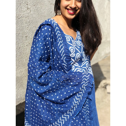 The Indian Ethnic Co. Blue Bandhej Kurta and Dupatta