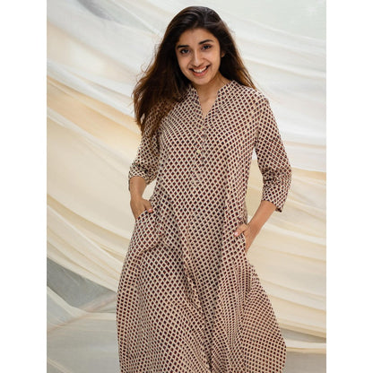 The Indian Ethnic Co. Ajrakh Beige Cotton Kurta