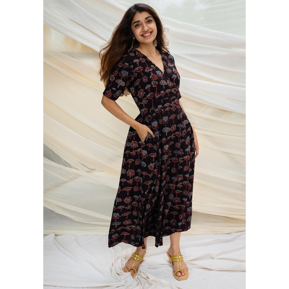 The Indian Ethnic Co. Ajrakh Black Cotton Dress