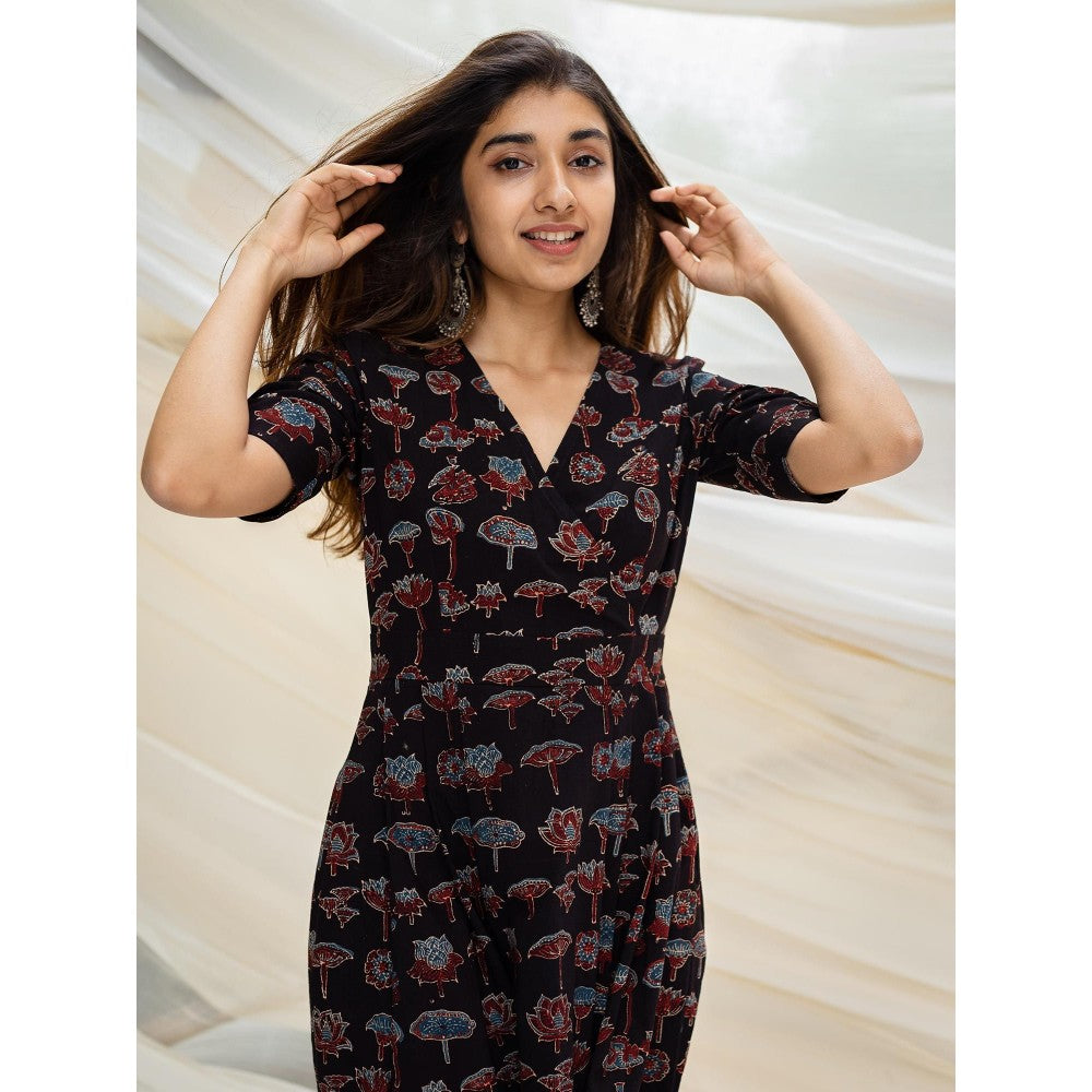 The Indian Ethnic Co. Ajrakh Black Cotton Dress