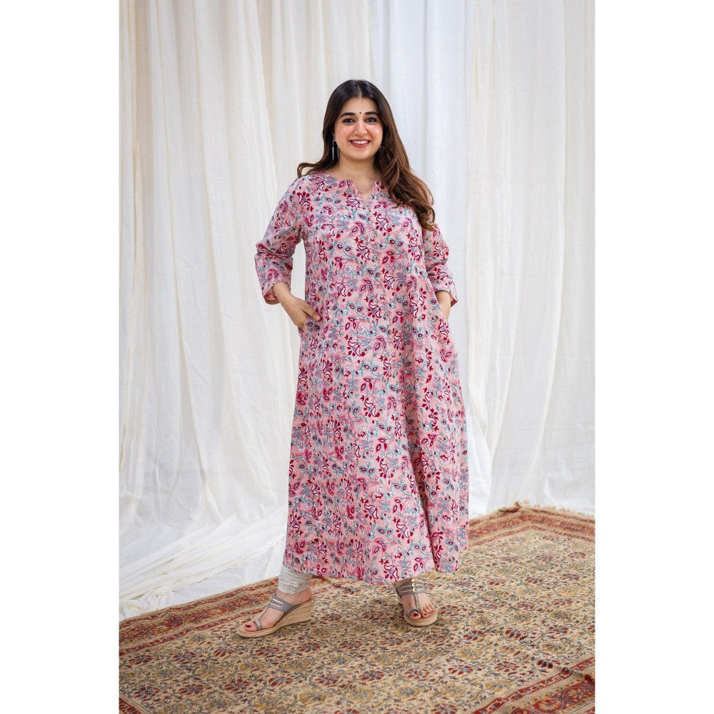 The Indian Ethnic Co. Sanganeri Peach Cotton Kurta