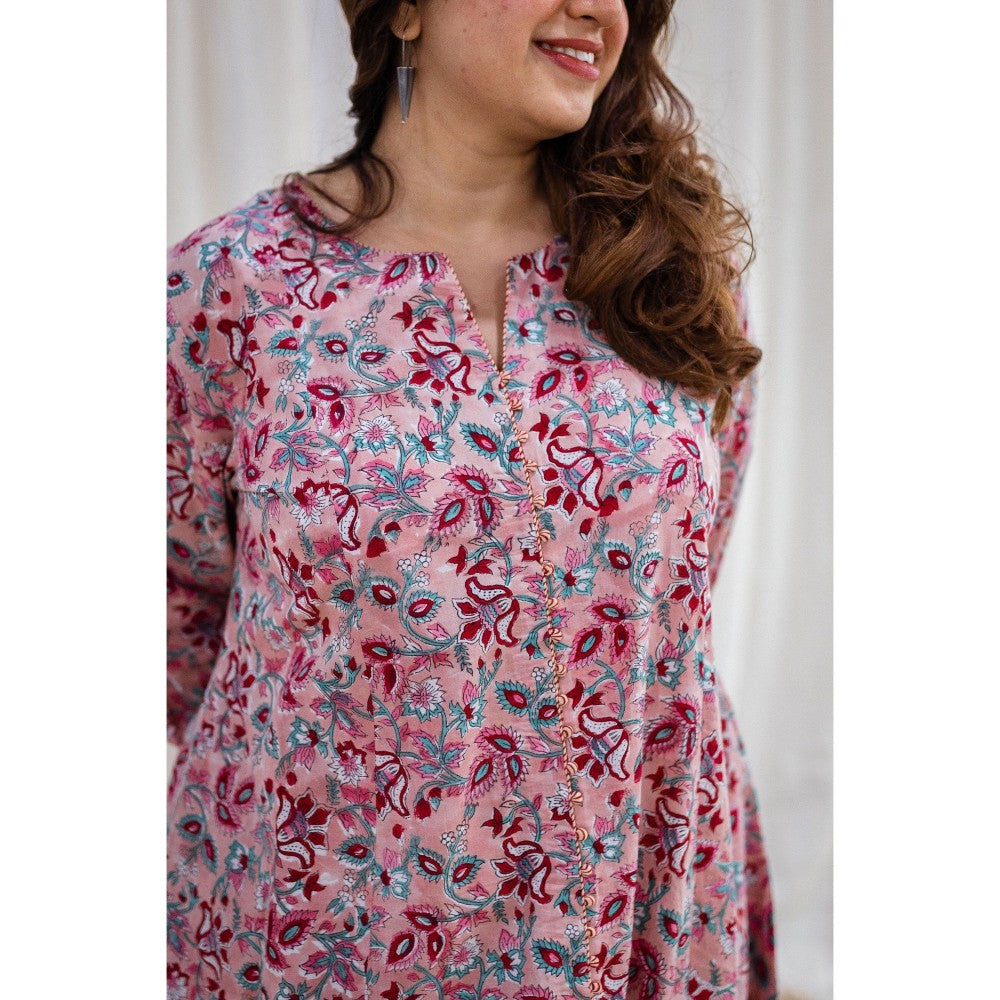 The Indian Ethnic Co. Sanganeri Peach Cotton Kurta