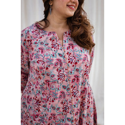 The Indian Ethnic Co. Sanganeri Peach Cotton Kurta
