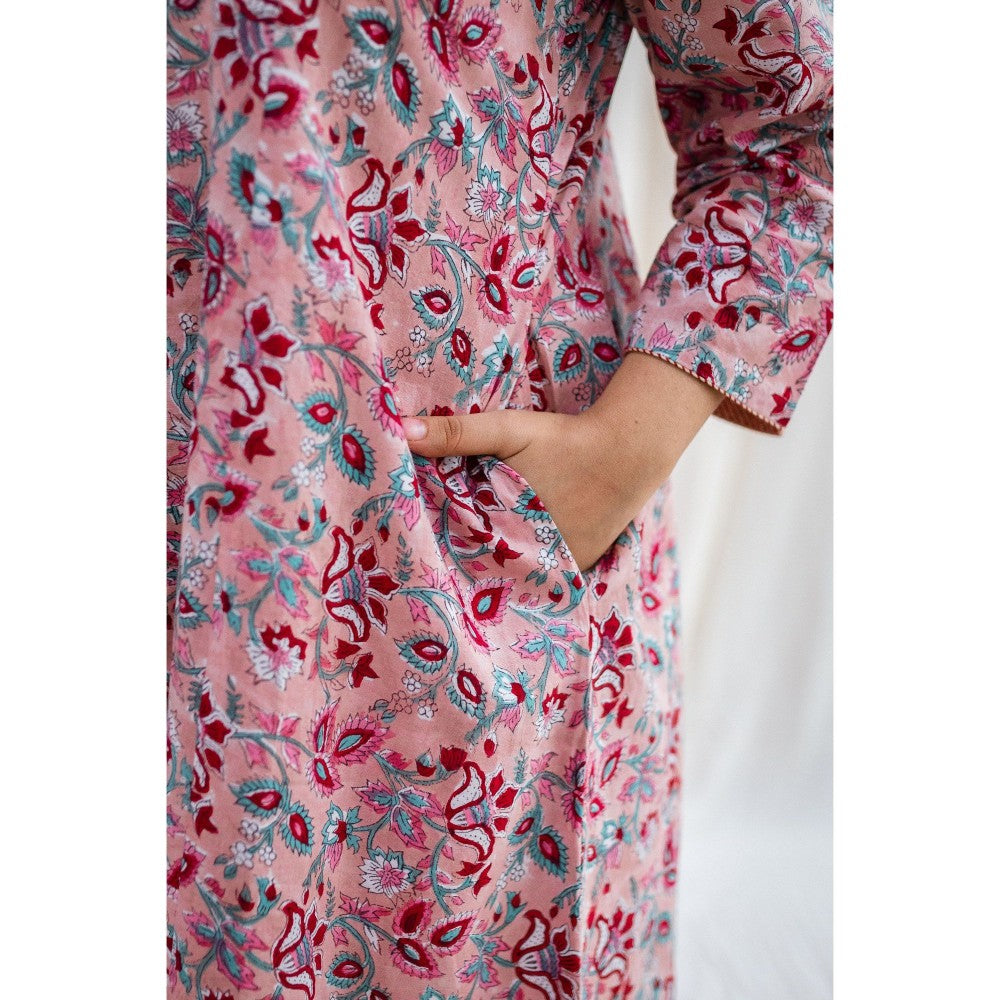 The Indian Ethnic Co. Sanganeri Peach Cotton Kurta