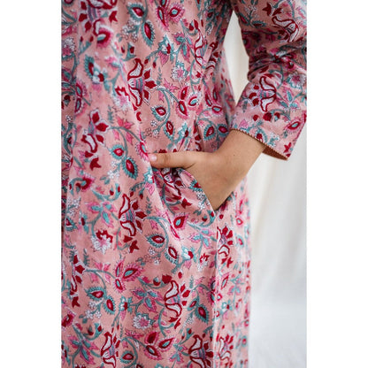 The Indian Ethnic Co. Sanganeri Peach Cotton Kurta