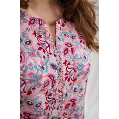 The Indian Ethnic Co. Sanganeri Peach Cotton Kurta