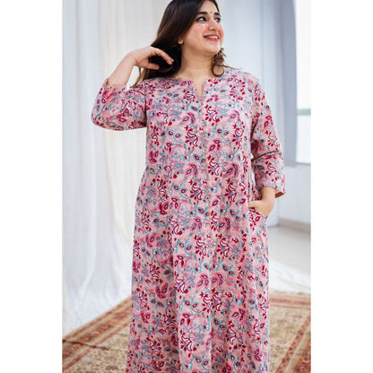 The Indian Ethnic Co. Sanganeri Peach Cotton Kurta