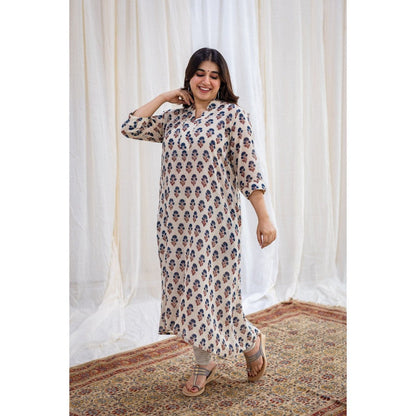 The Indian Ethnic Co. Ajrakh Beige Mul Kurta
