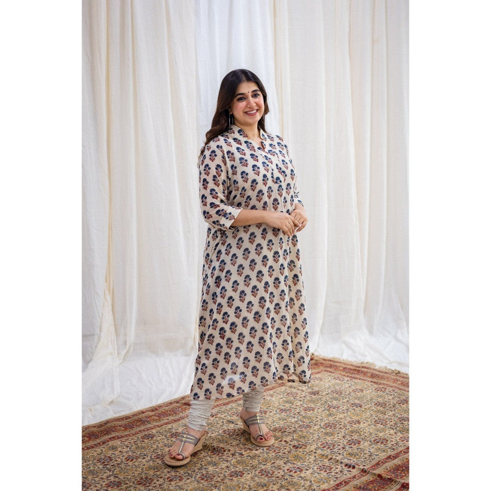 The Indian Ethnic Co. Ajrakh Beige Mul Kurta