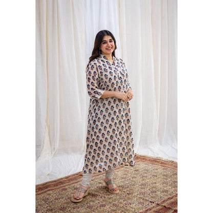 The Indian Ethnic Co. Ajrakh Beige Mul Kurta