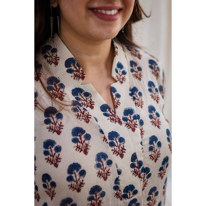 The Indian Ethnic Co. Ajrakh Beige Mul Kurta