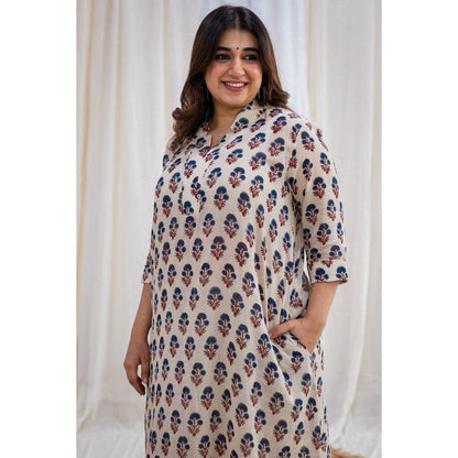 The Indian Ethnic Co. Ajrakh Beige Mul Kurta