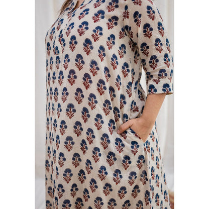 The Indian Ethnic Co. Ajrakh Beige Mul Kurta