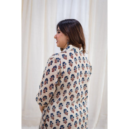 The Indian Ethnic Co. Ajrakh Beige Mul Kurta