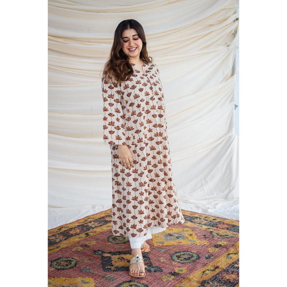 The Indian Ethnic Co. Handwoven Kamal Print Jhabha Kali Kurta