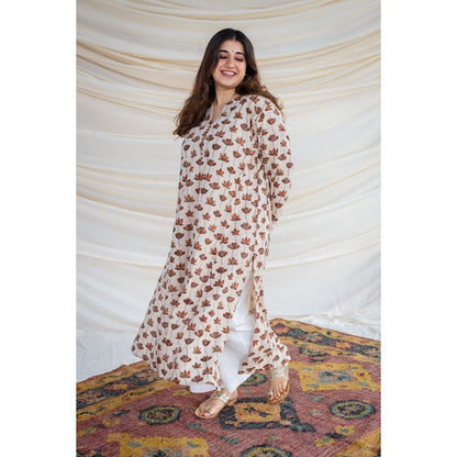 The Indian Ethnic Co. Handwoven Kamal Print Jhabha Kali Kurta