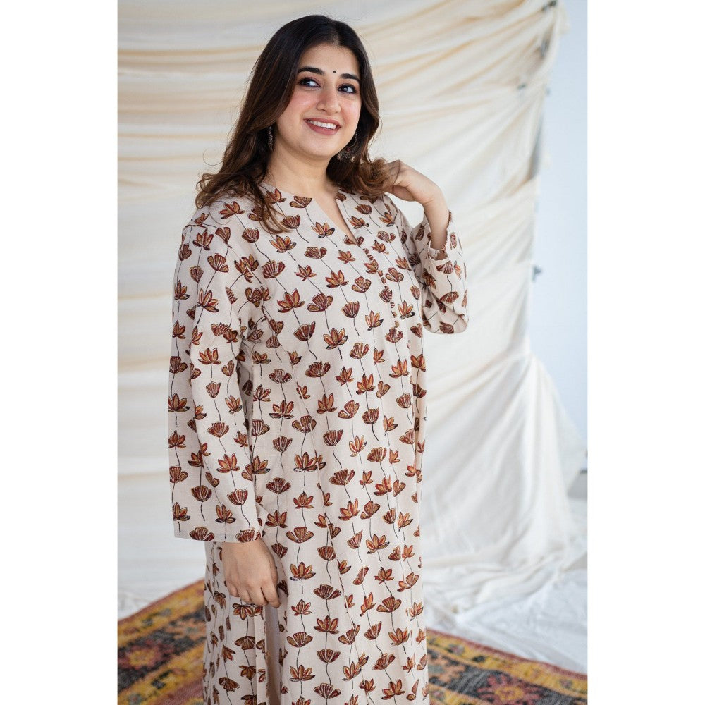 The Indian Ethnic Co. Handwoven Kamal Print Jhabha Kali Kurta
