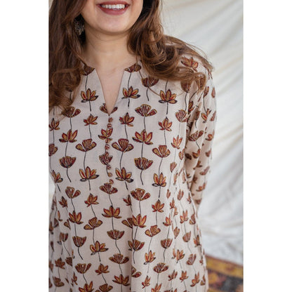 The Indian Ethnic Co. Handwoven Kamal Print Jhabha Kali Kurta