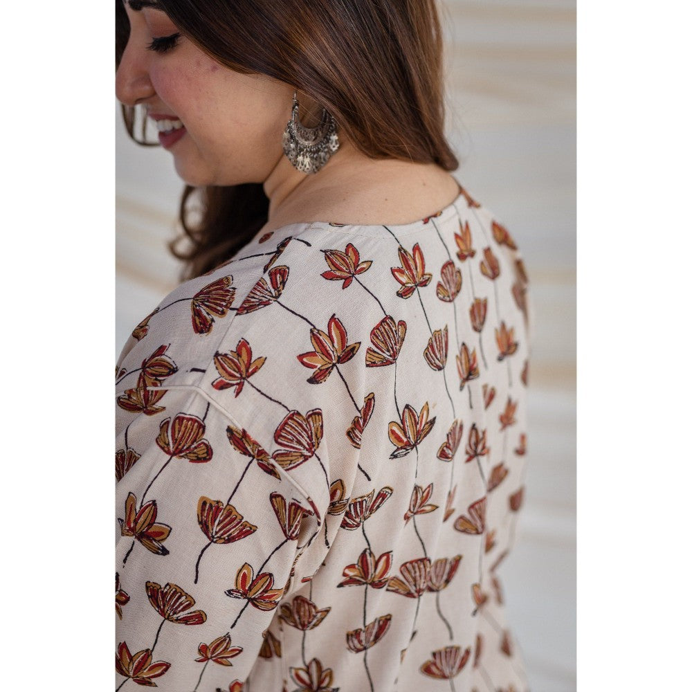 The Indian Ethnic Co. Handwoven Kamal Print Jhabha Kali Kurta