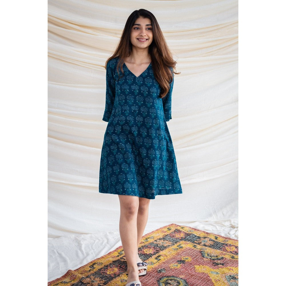 The Indian Ethnic Co. Indigo Slub Cotton Dress