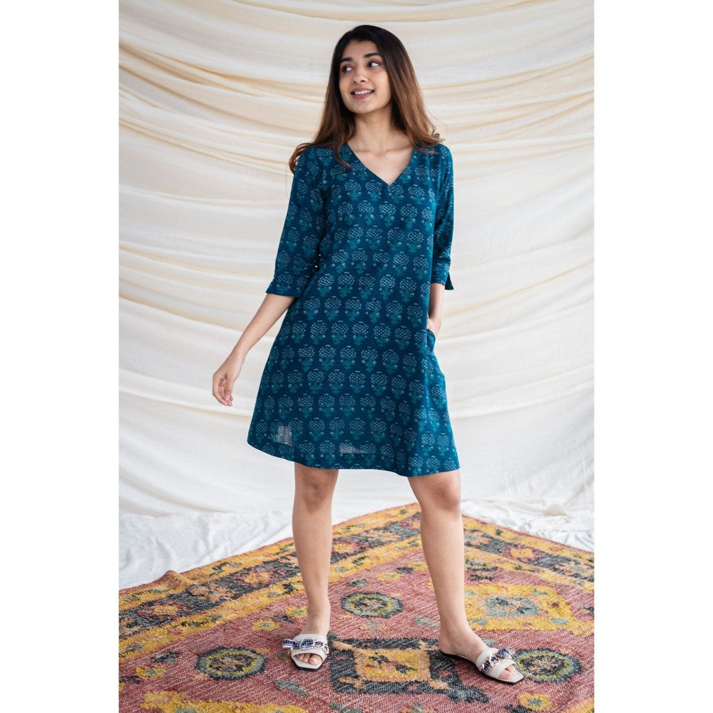 The Indian Ethnic Co. Indigo Slub Cotton Dress