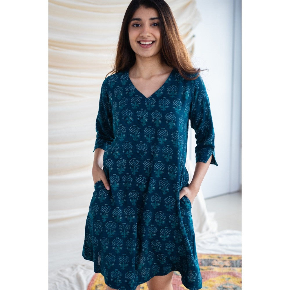 The Indian Ethnic Co. Indigo Slub Cotton Dress