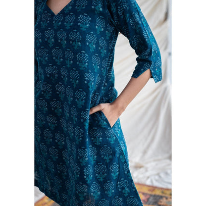 The Indian Ethnic Co. Indigo Slub Cotton Dress