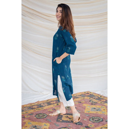 The Indian Ethnic Co. Slub Cotton Indigo Kurta