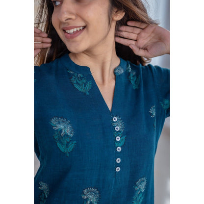 The Indian Ethnic Co. Slub Cotton Indigo Kurta
