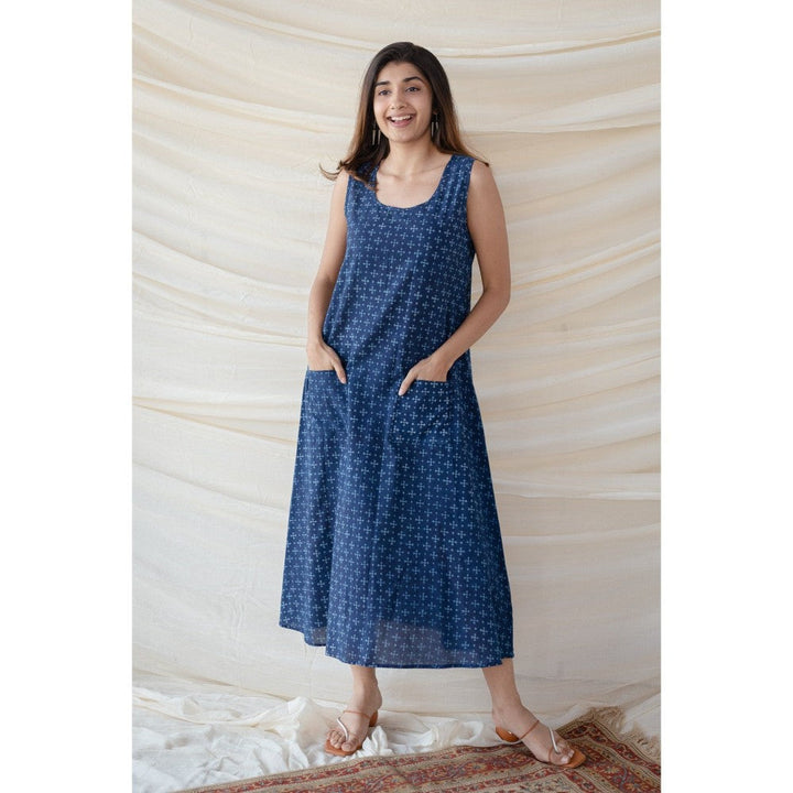 The Indian Ethnic Co. Cotton Dabu Blue Dress