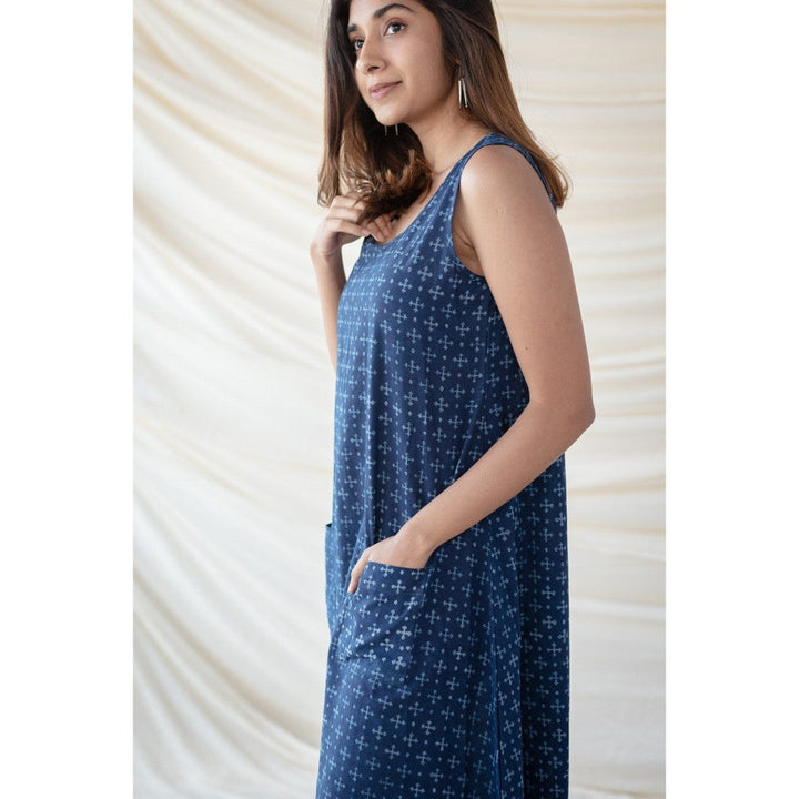 The Indian Ethnic Co. Cotton Dabu Blue Dress