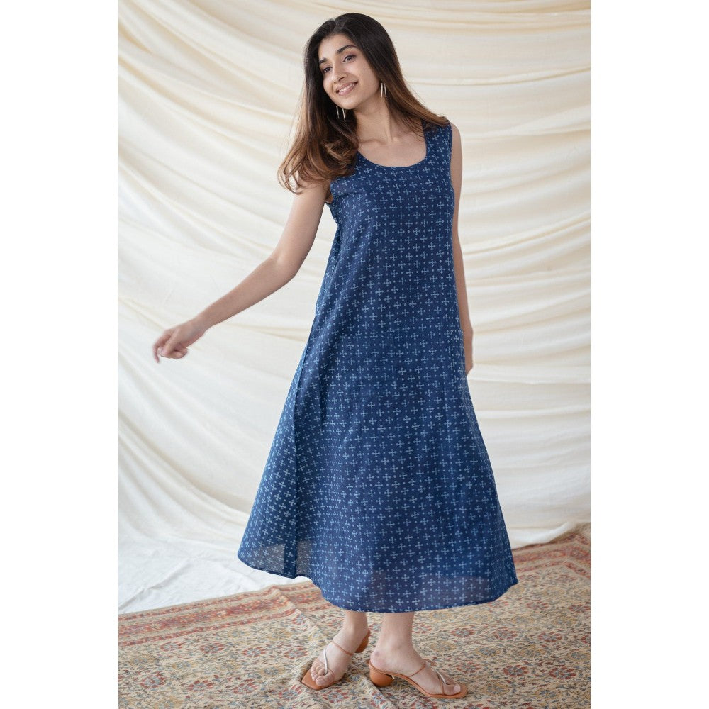 The Indian Ethnic Co. Cotton Dabu Blue Dress