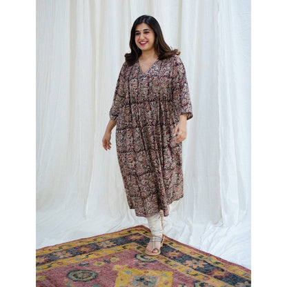 The Indian Ethnic Co. Black Kalamkari Pleated Kurta