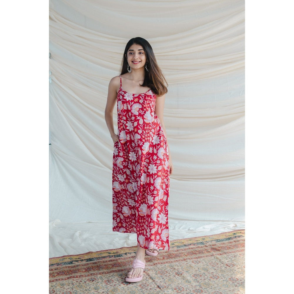 The Indian Ethnic Co. Red Sanganeri Cotton Dress