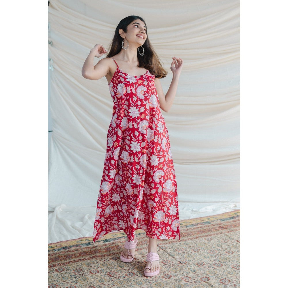 The Indian Ethnic Co. Red Sanganeri Cotton Dress