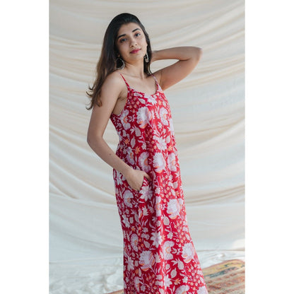 The Indian Ethnic Co. Red Sanganeri Cotton Dress