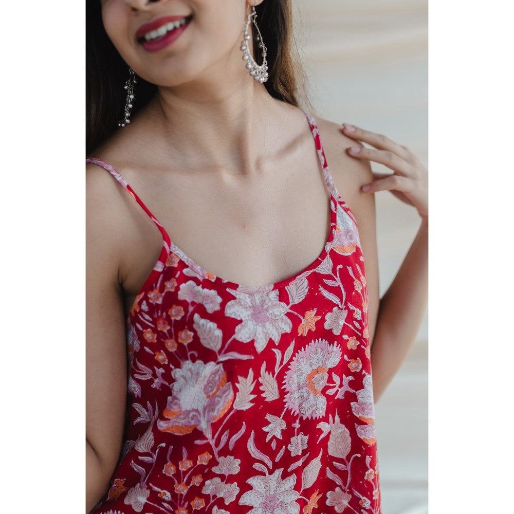 The Indian Ethnic Co. Red Sanganeri Cotton Dress