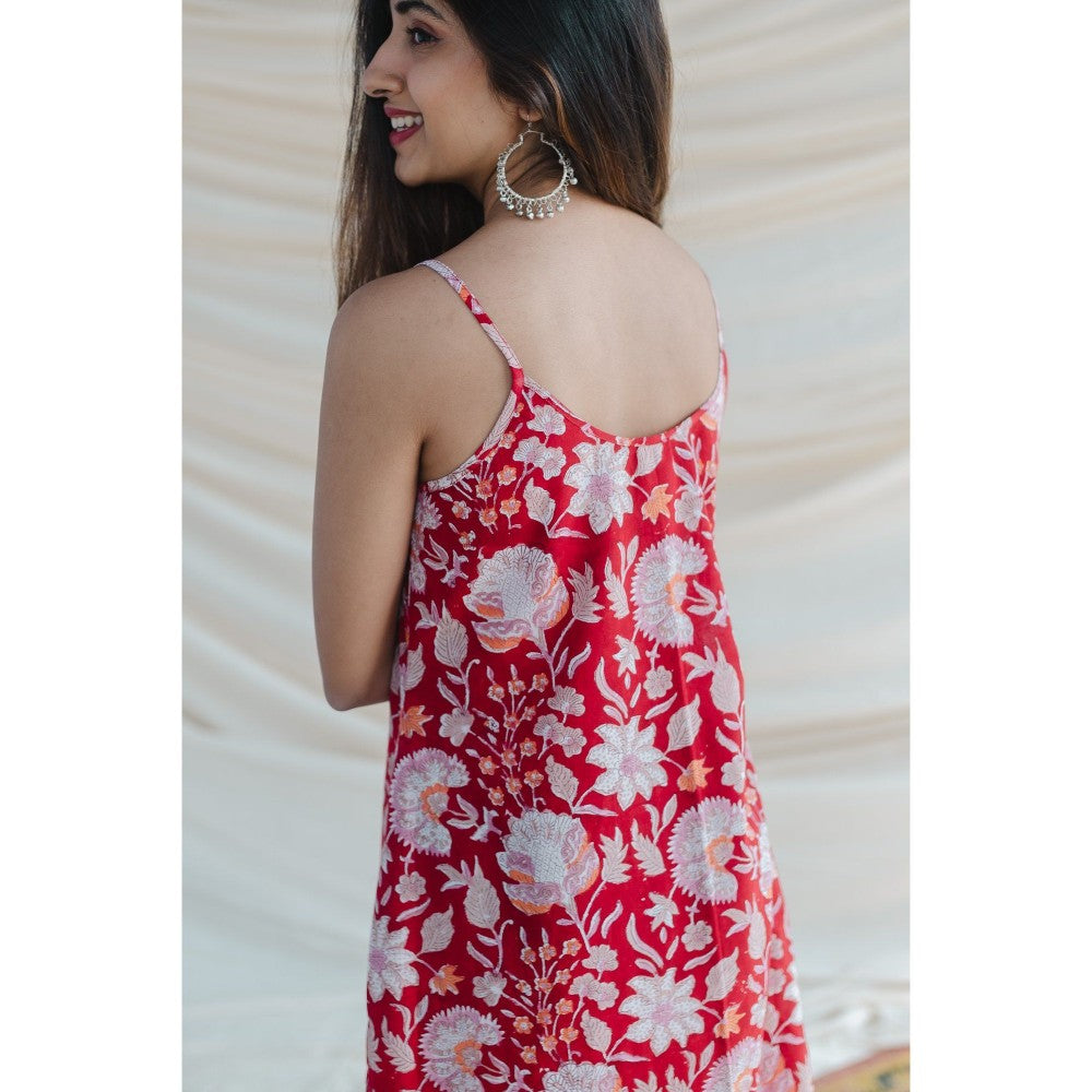 The Indian Ethnic Co. Red Sanganeri Cotton Dress