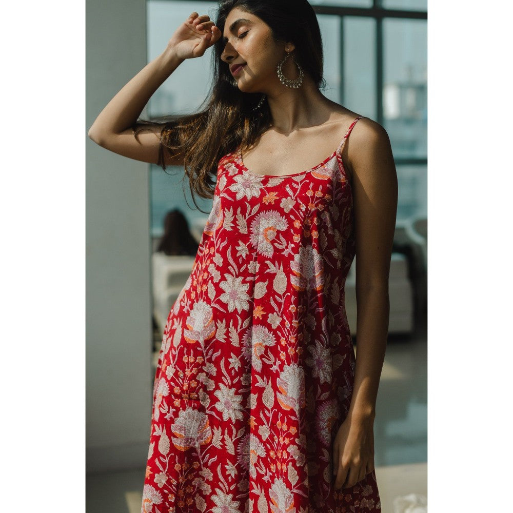 The Indian Ethnic Co. Red Sanganeri Cotton Dress